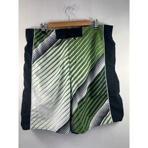 Joe Boxer Swim‎ Trunks Men's Sz XL Green/Black/White Tie Waist Mesh Lined